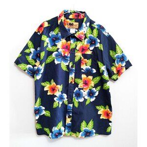 IN GEAR MEXICO Men’s Button Up Hawaiian Shirt Size XL Blue Floral
